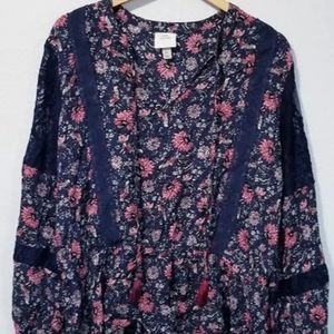 Knox Rose Floral Lace Detail Peasant Top Size larg